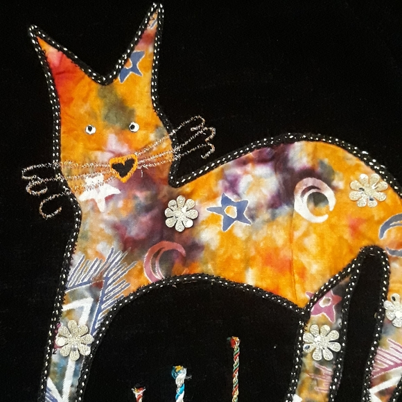 Vintage DK Daniel K Black + Orange Cat Creations Black Embellished Cardigan - Picture 10 of 14